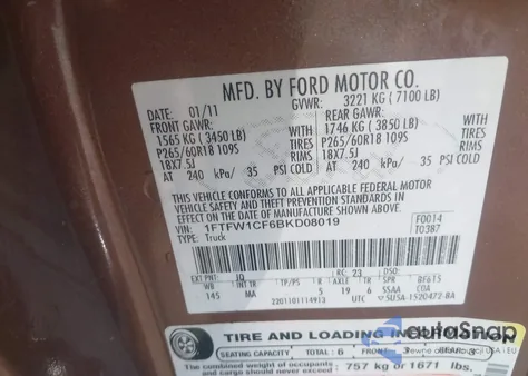 2011 Ford F-150 Xlt z USA, uszkodzony, nr VIN 1FTFW1CF6BKD08019